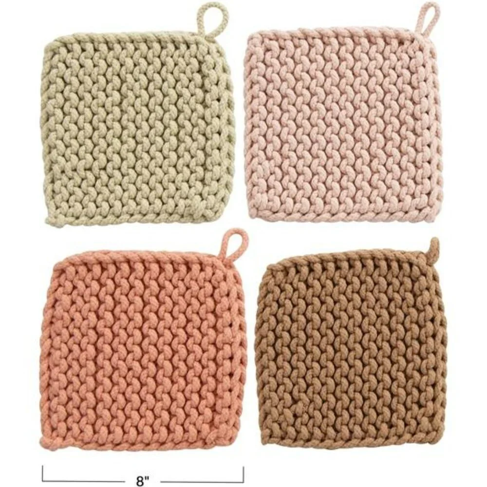 Cotton crocheted potholder square hot pad kitchen accessory baking cooking decor